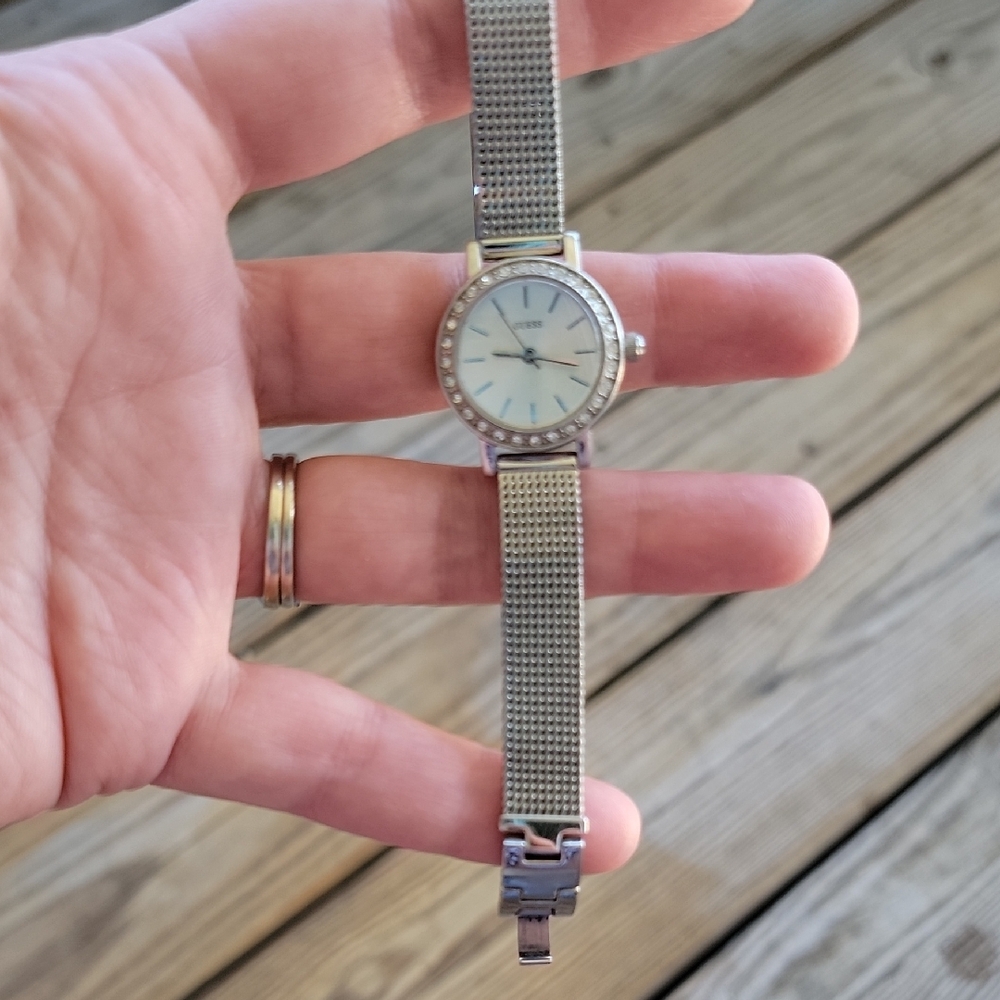 Guess Silver Watch with Crystal Accents and Mesh Band - Picture 3 of 3